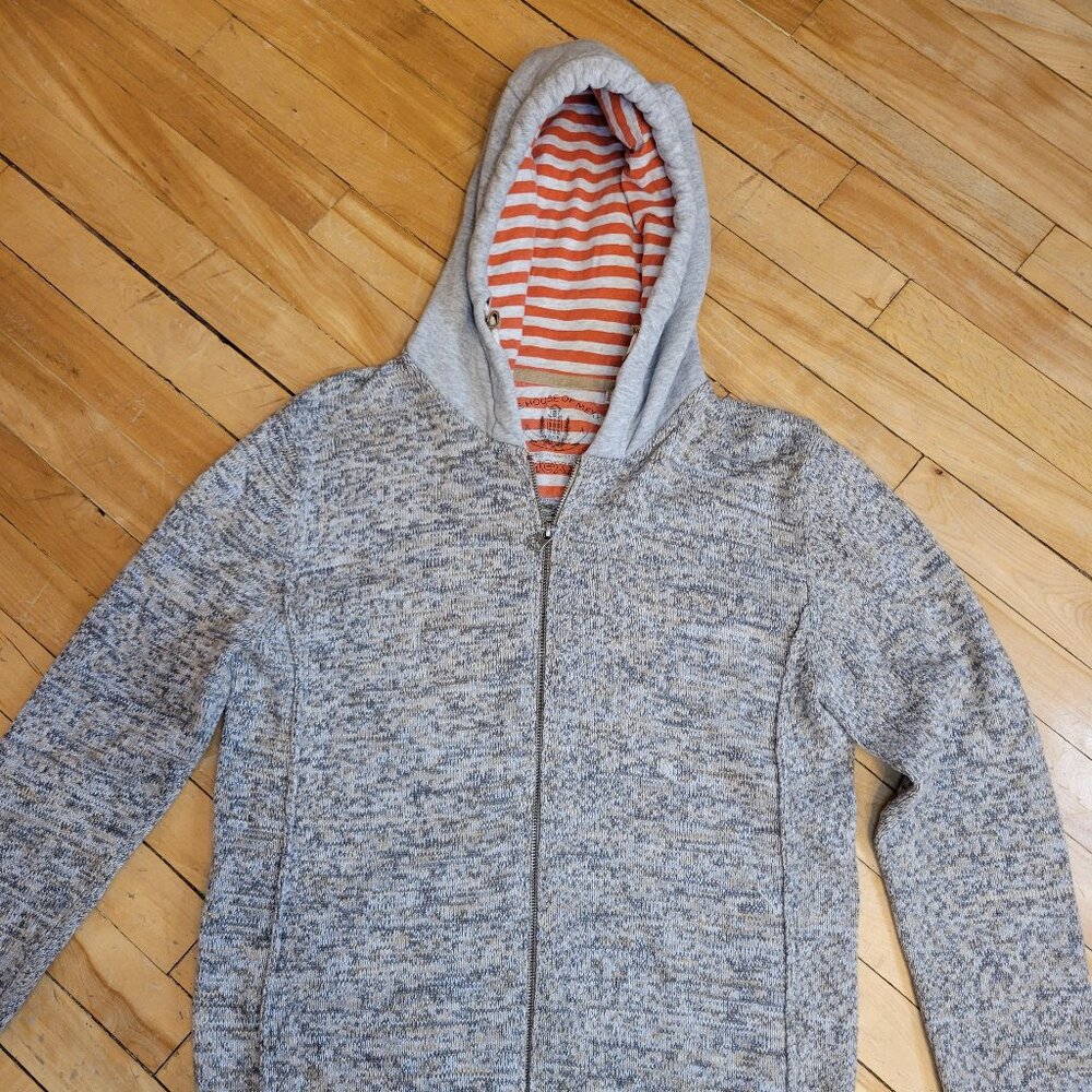 Mexx Gray Marled Zip Up‎ Hoodie Orange Stripe Lining L